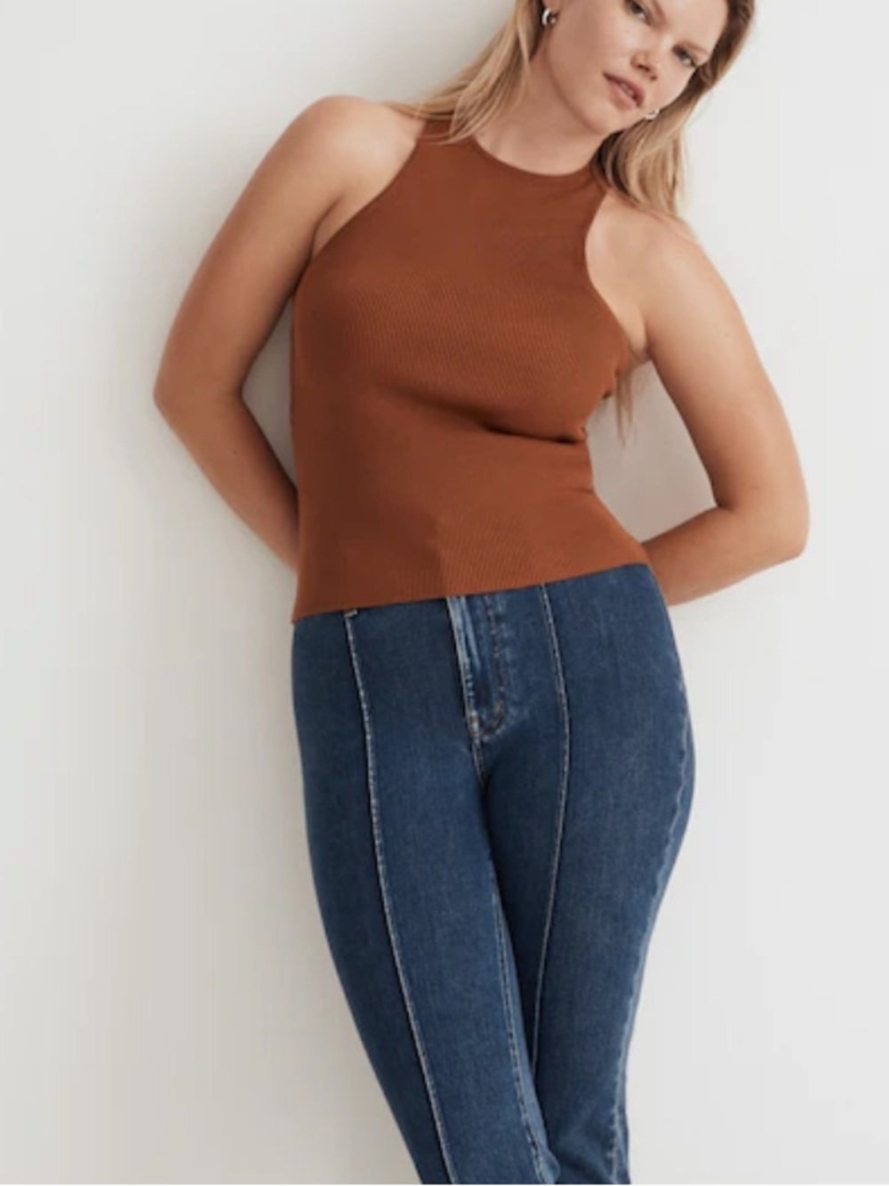 Madewell Cutaway Sweater Rust Brown Tank Top
